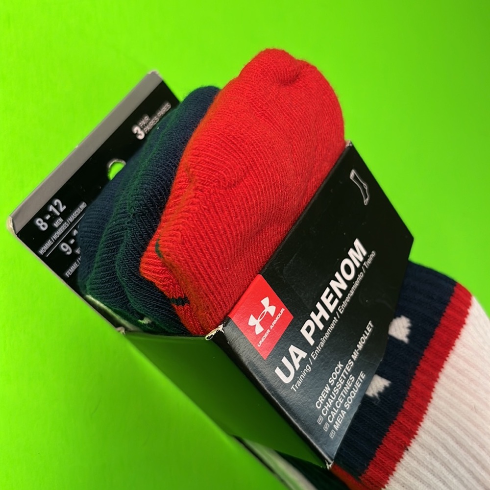 UA Phenom Unisex 3-Pack Training Crew Socks - Large